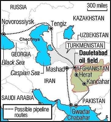 This is a plan of the proposed Oil and gas pipeline through Afghainistan
